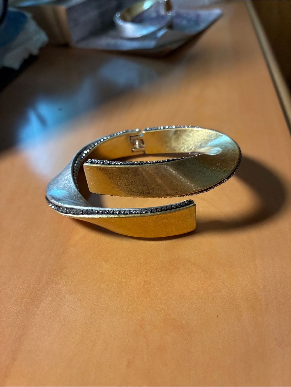 Zara Gold Spiral Cuff Bracelet with Rhinestone Trim